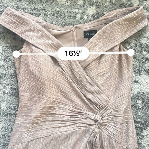 Xscape Off-Shoulder Pleated Dress in Blush - Picture 8 of 10